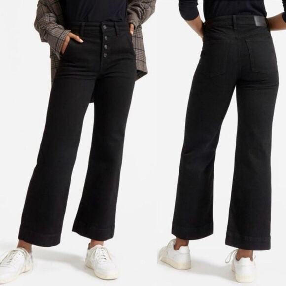 Everlane The Wide Leg Jean Button Fly Jeans Black Denim High Rise Cotton Size 24 - Picture 1 of 7